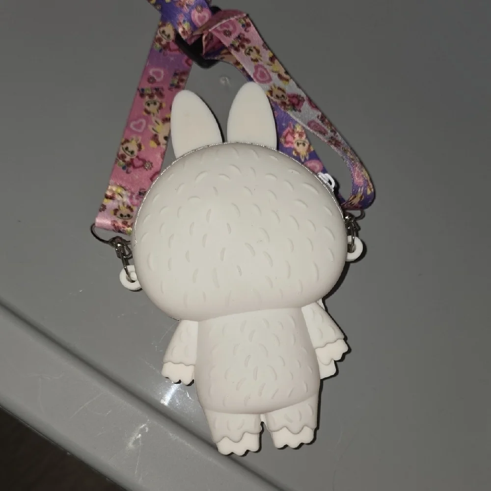 (J52) Labubu White Silcone Bag  with Pink Strap